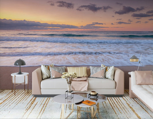 Tropical ocean wall mural for a bright and airy dining space.