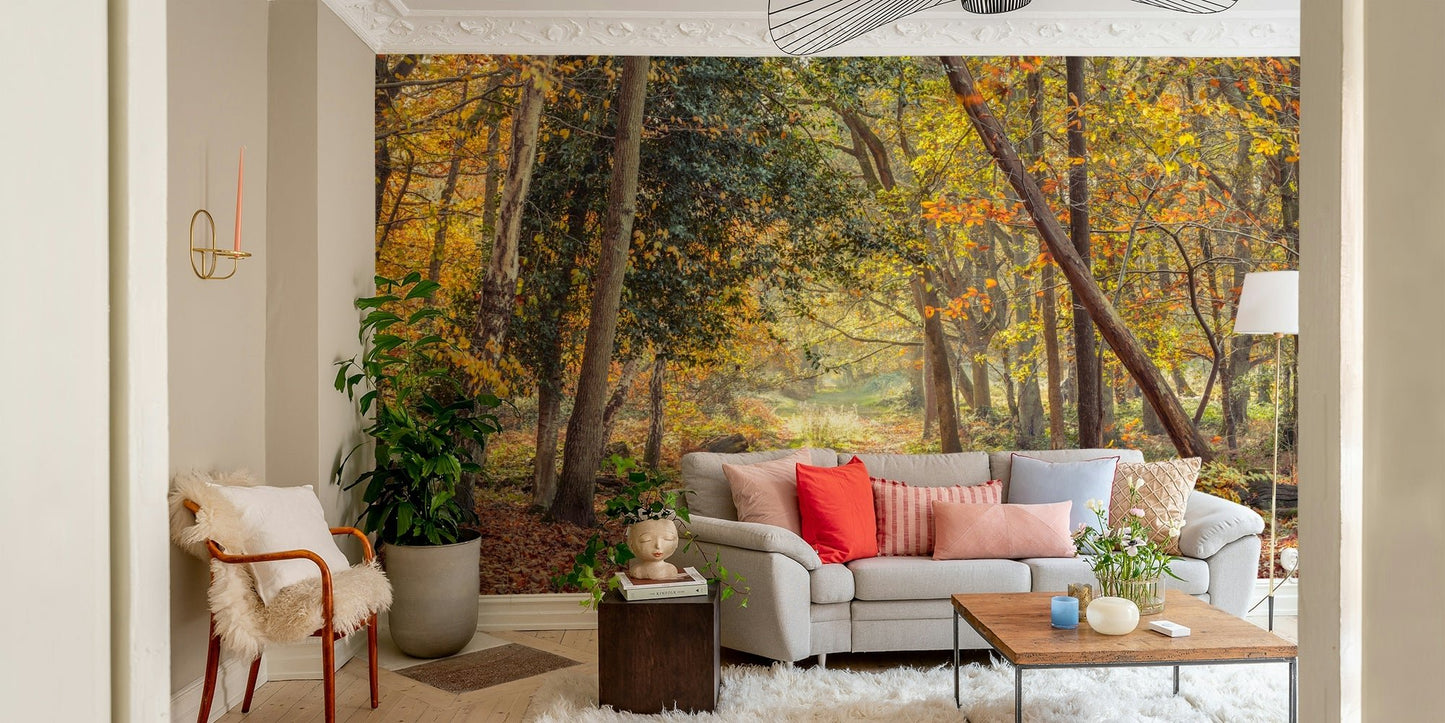 Nature-inspired mural of a peaceful fall pathway.

