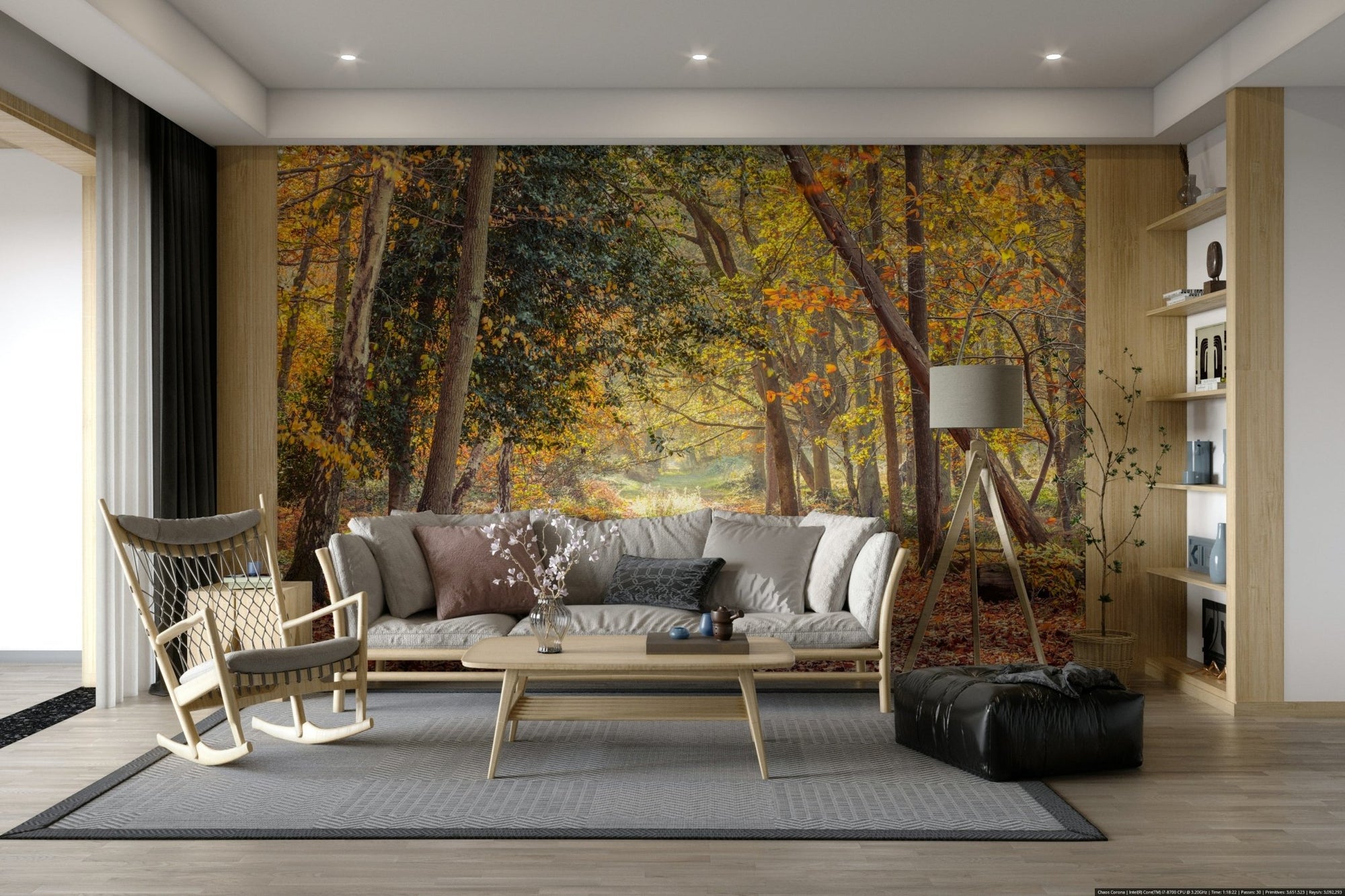 Serene autumn forest trail with golden leaves., GD2055