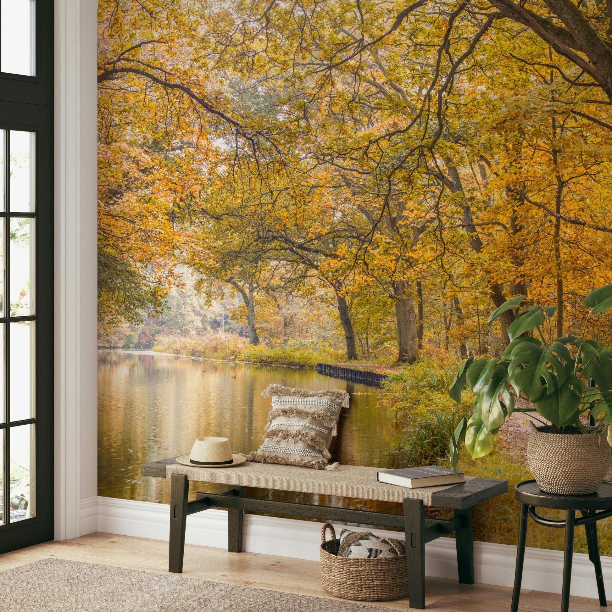 The composition is a wide-angle view, showing the canal and both banks.

