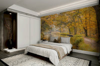 The water is calm and reflects the trees and sky.

