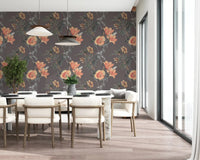 Soft garden pattern on Botanical Elegance dark Wallpaper
