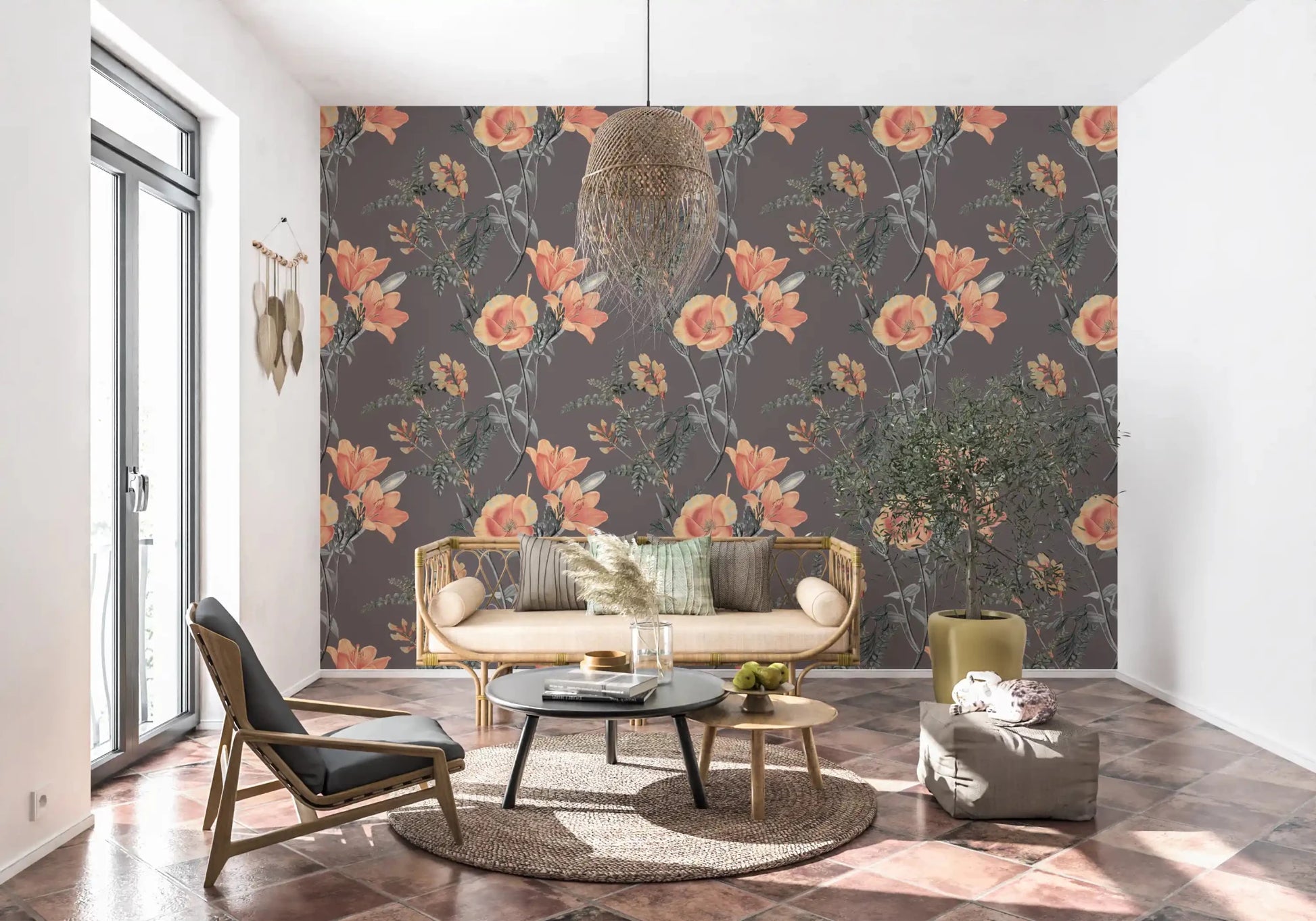 Muted peach petals on Botanical Elegance Wallpaper surface