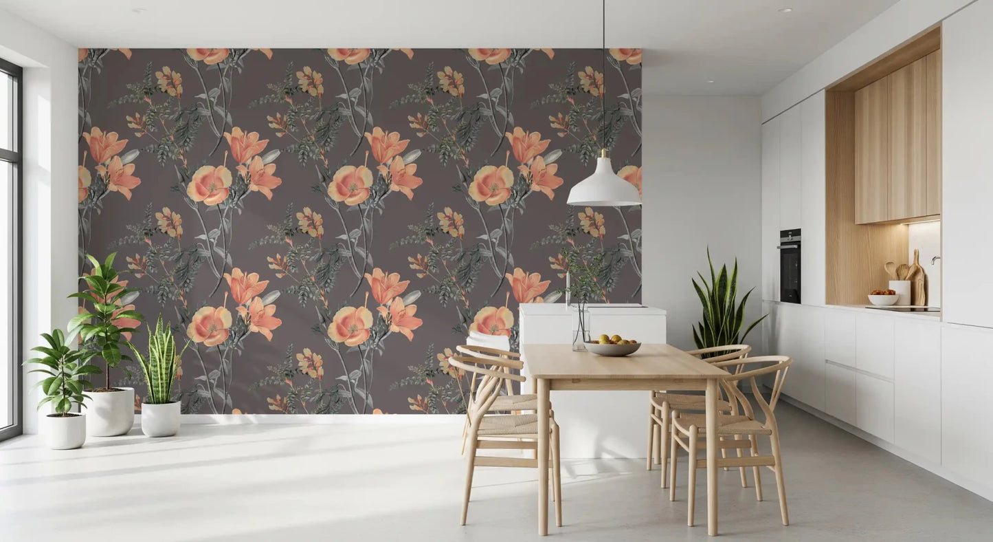 Dark floral wall with Botanical Elegance Wallpaper in sage tones