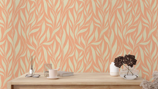 Chic peach background with white leaf art
 RNM58