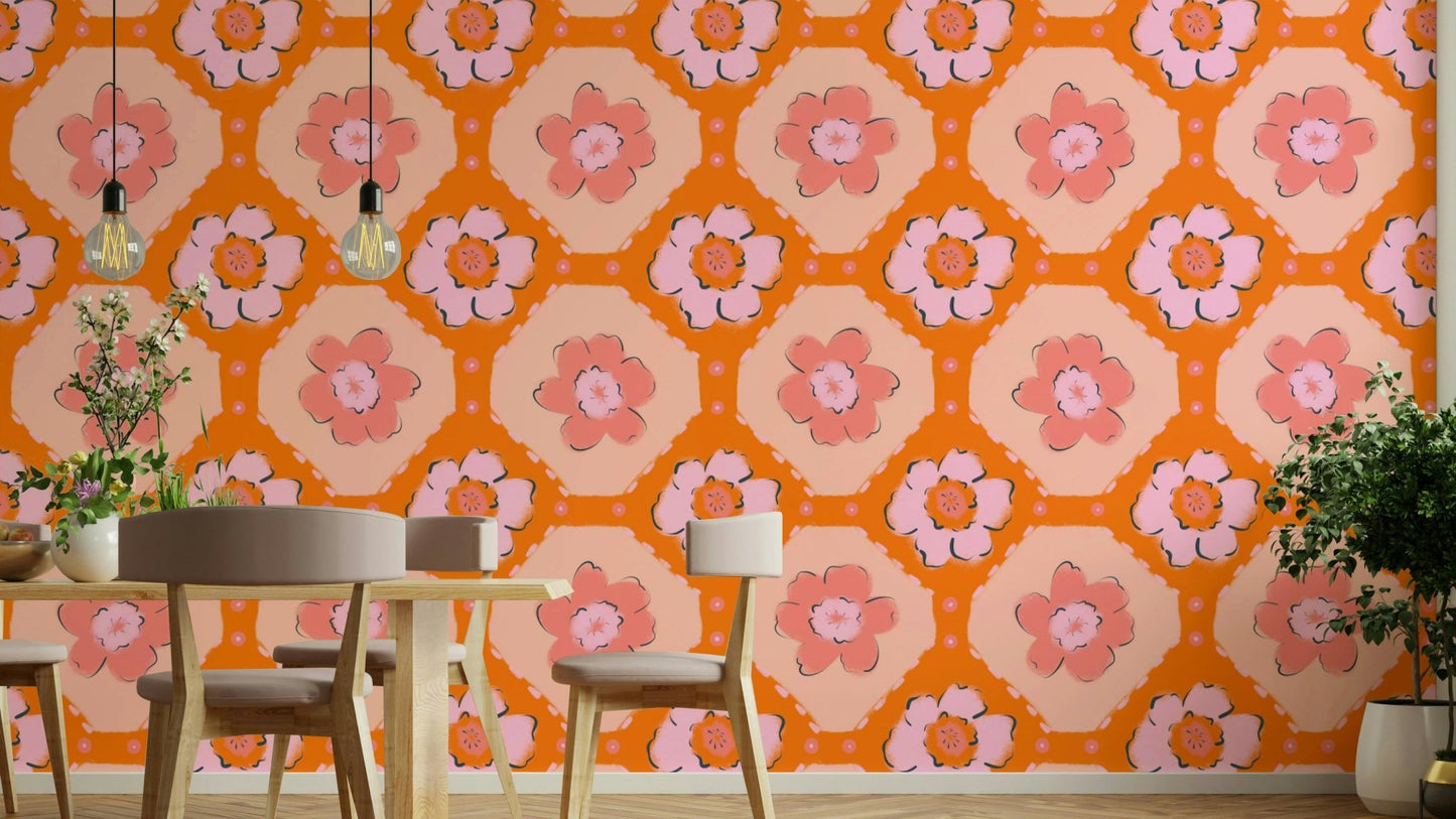 A wallpaper design with a floral burst pattern.

