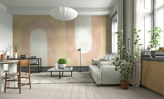 Peach blush curved wave wall design

