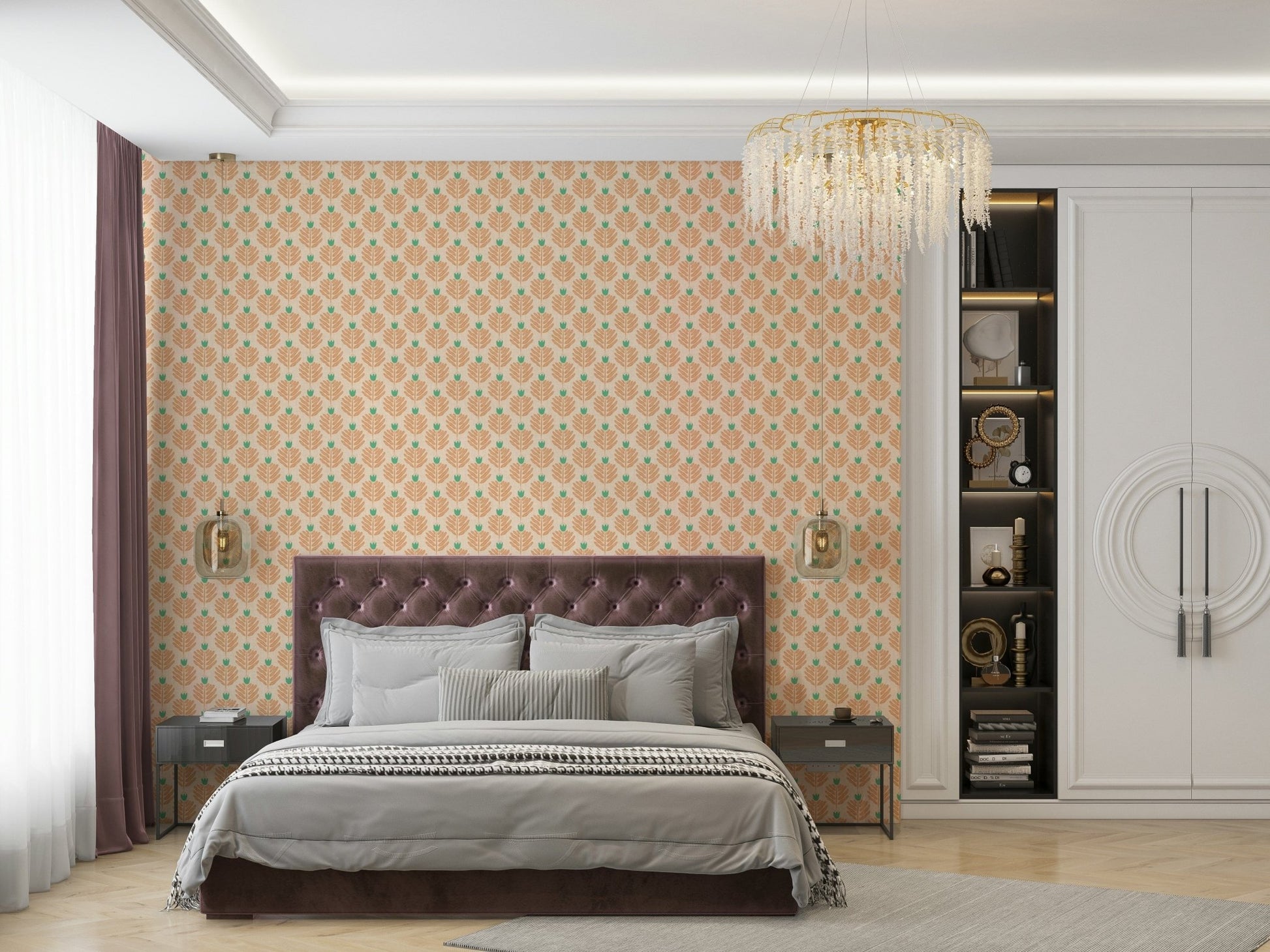 Peach Chunky Plant Jewel Jungle Wallpaper full view

