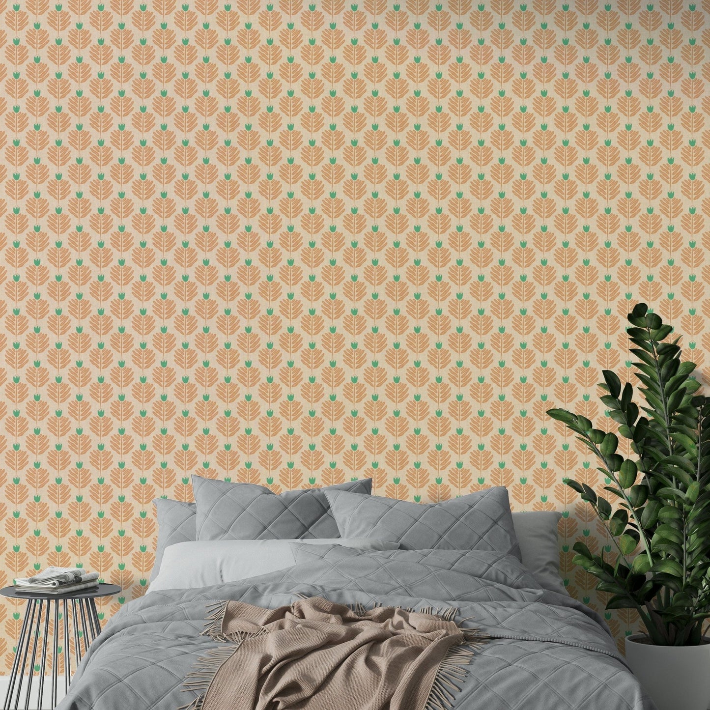 Living room wall with chunky plant wallpaper

