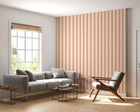 living room with Peach & Cream Stripes Wallpaper in soft peach stripe tones