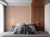 Bedroom with Peach & Cream Stripes Wallpaper and gentle vertical stripes