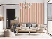 Lounge with Peach & Cream Stripes Wallpaper and warm peach vertical stripes