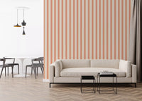 Living room with Peach & Cream Stripes Wallpaper and a calm striped backdrop