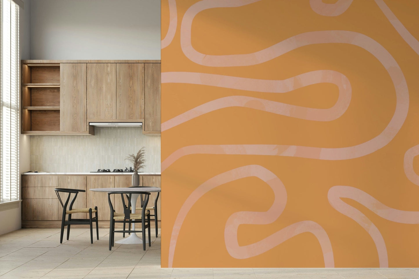 Gentle Peach Drift natural artwork home interior wallpaper.