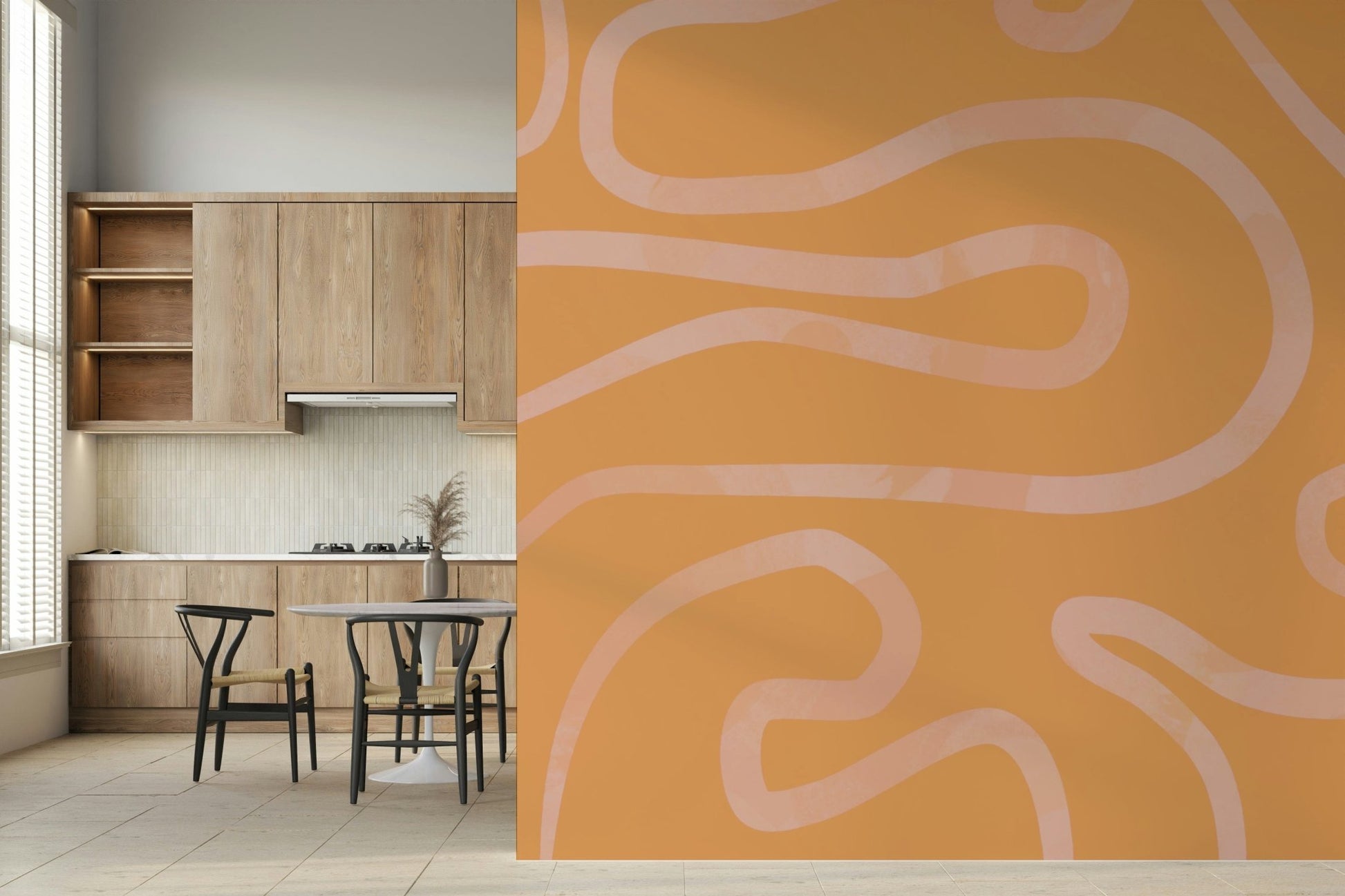 Gentle Peach Drift natural artwork home interior wallpaper.