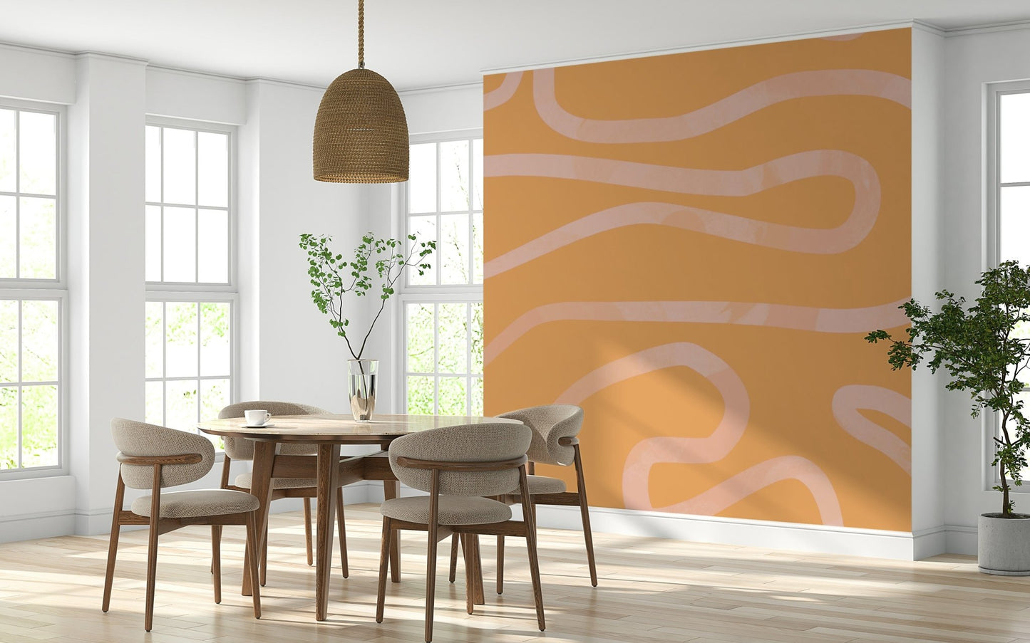 Peach Drift stylish smooth sine wave wall covering mural.