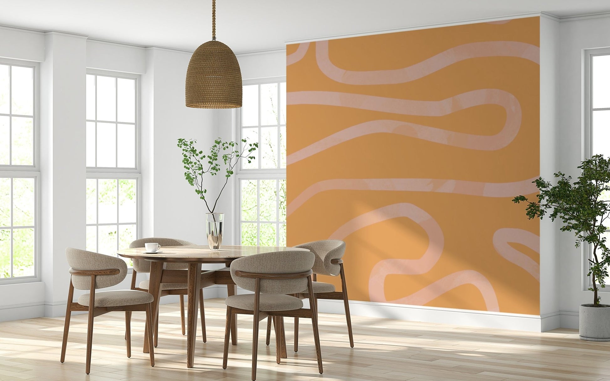 Peach Drift stylish smooth sine wave wall covering mural.