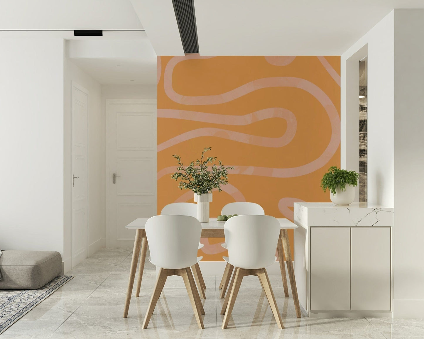 Dreamy Peach Drift ethereal modern abstract mural paper.