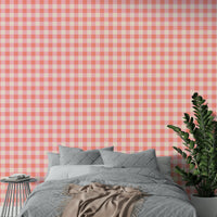 Peachy wall covering with a retro checker design

