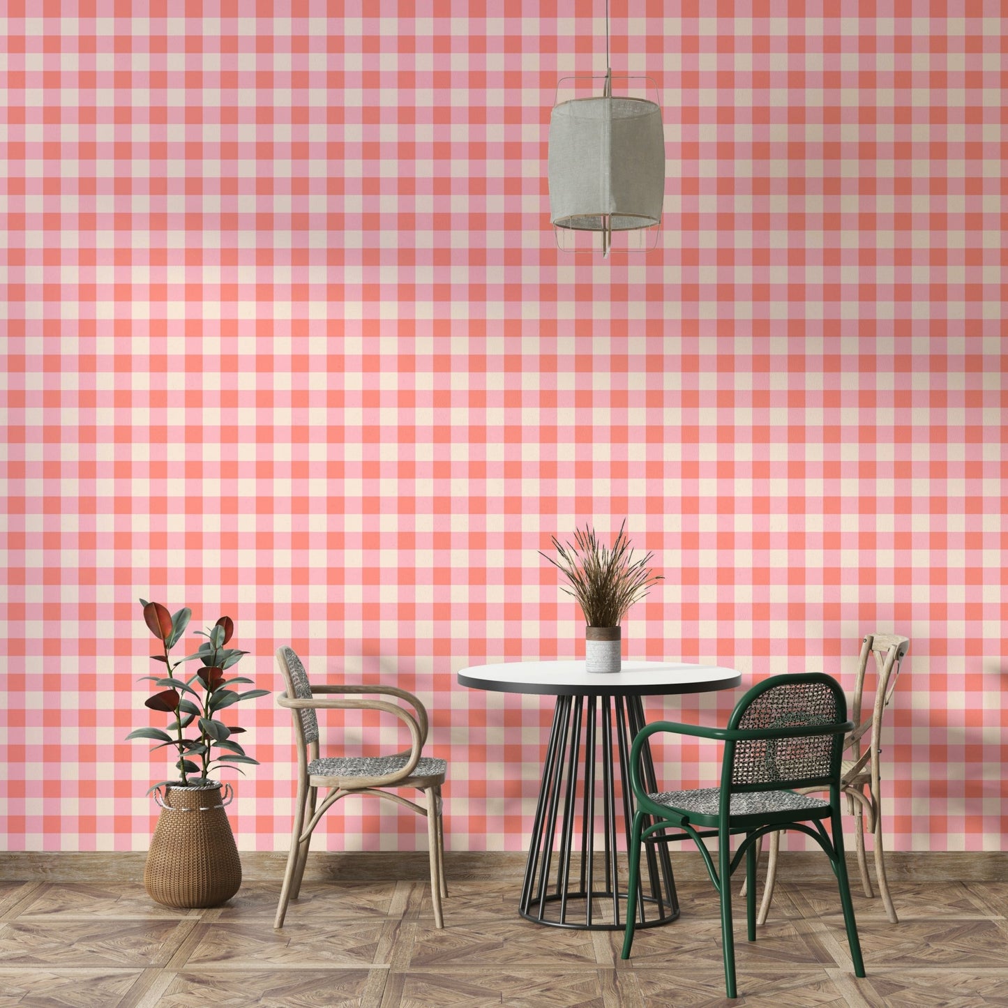 Modern peach check wallpaper for cozy interiors

