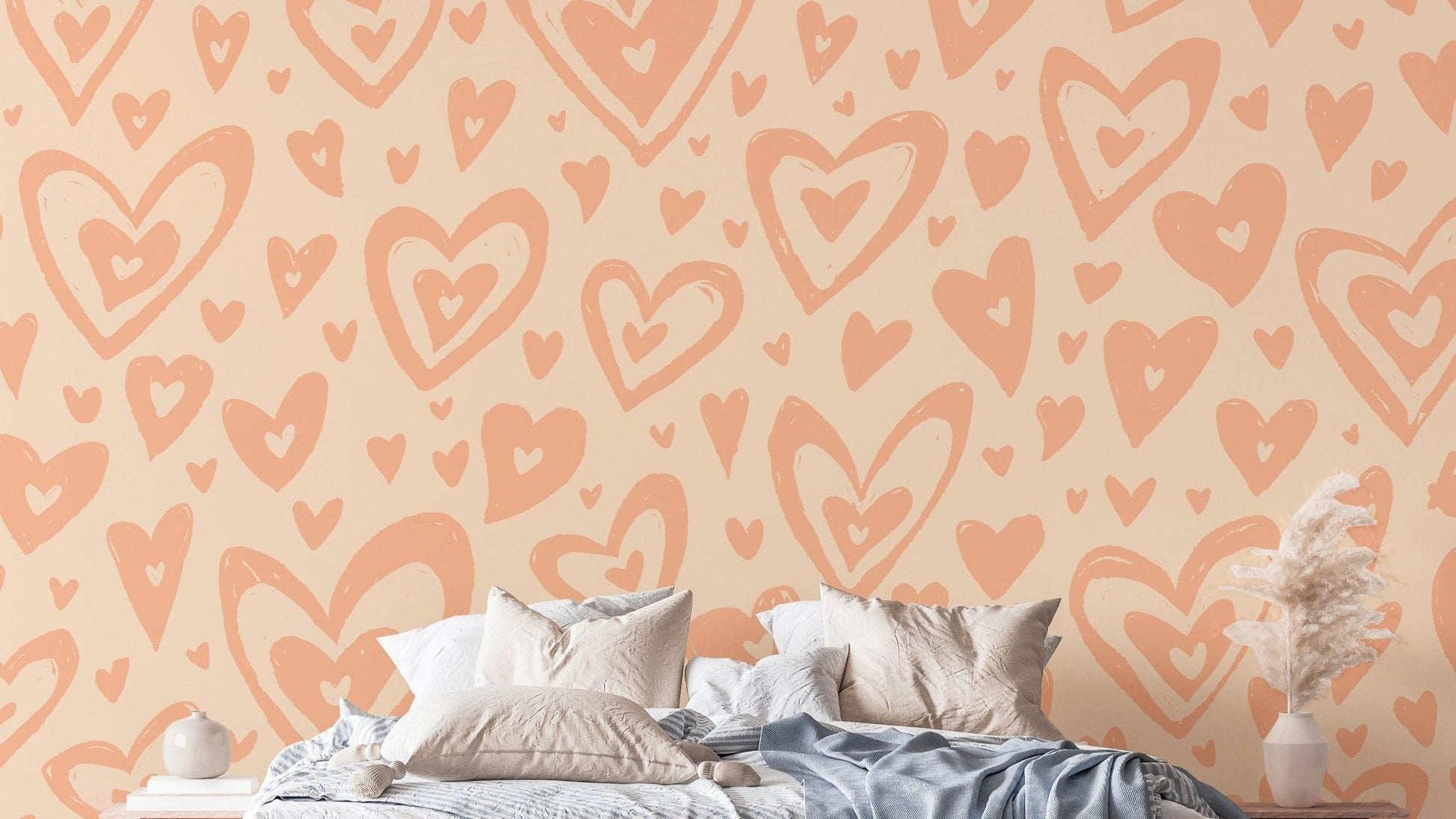 Modern peach hearts wallpaper mural for a chic touch.

