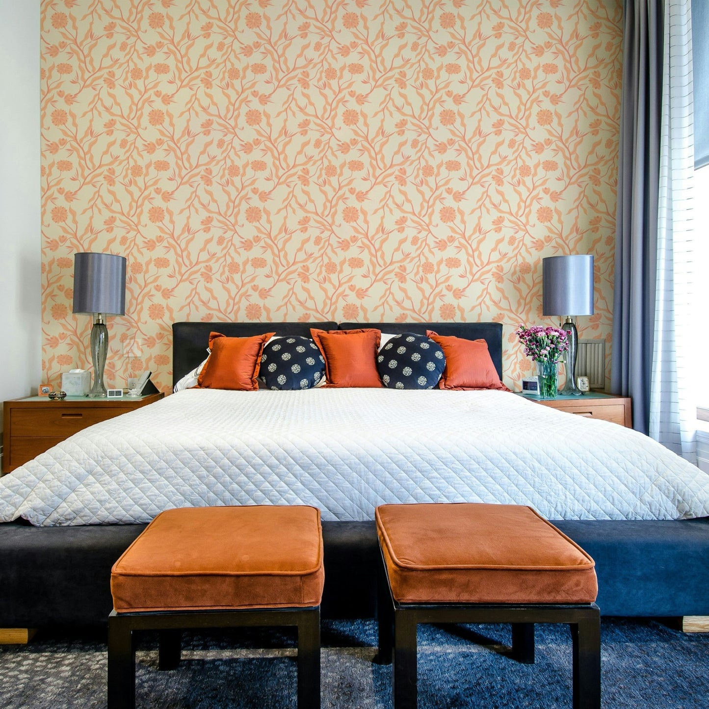 Tranquil floral wallpaper in garden-inspired palette

