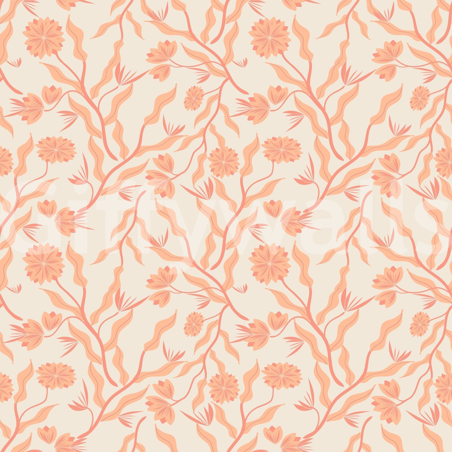 Decorative peach flower wallpaper for serene interiors

