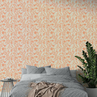 Artistic wallpaper featuring peach-toned flowers

