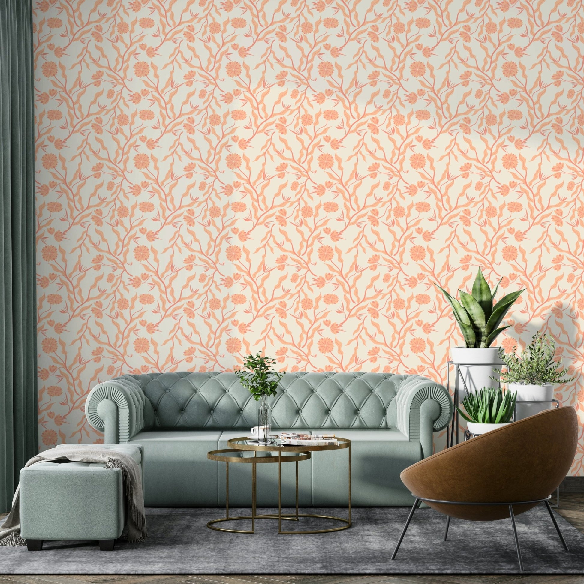 Romantic garden wallpaper with hand-painted florals

