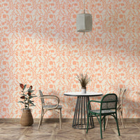 Hand-drawn botanical wallpaper with peach garden theme

