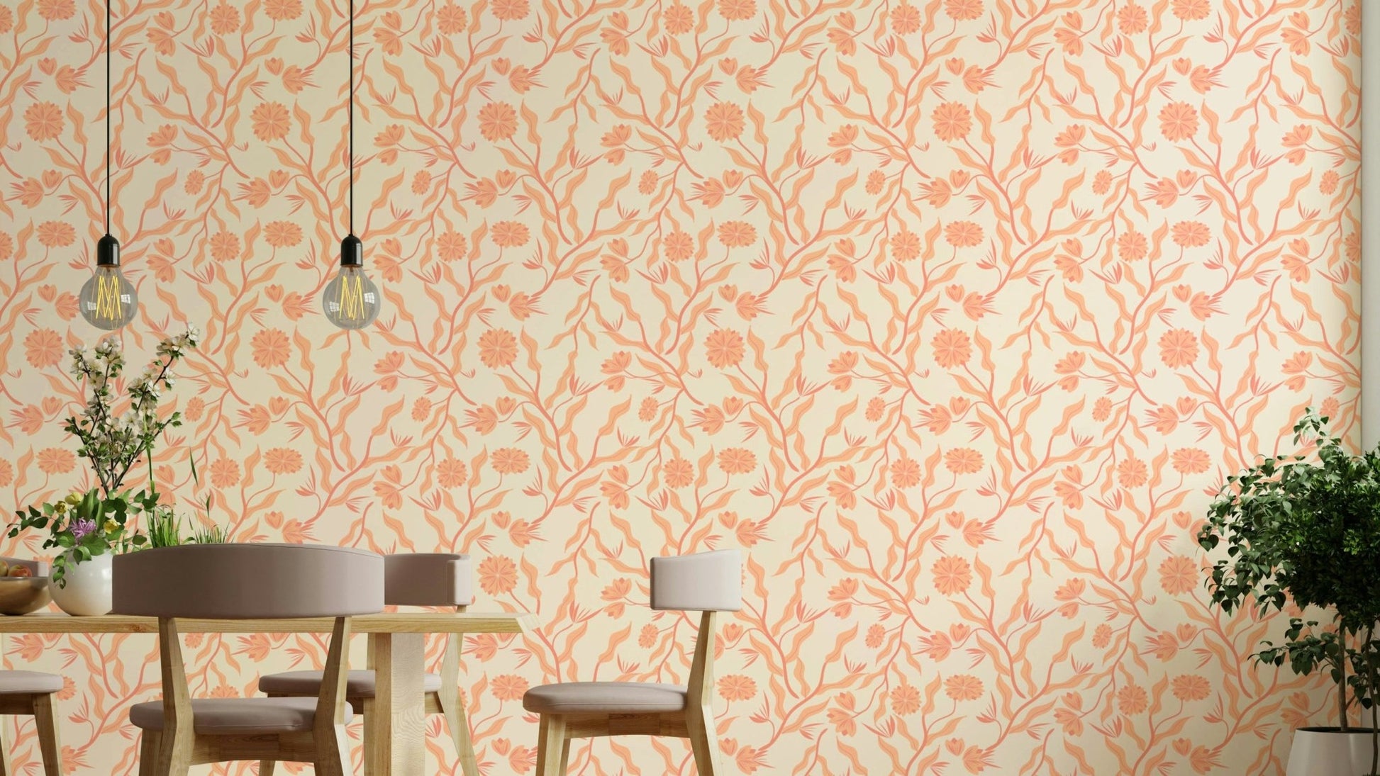Peach garden wallpaper with artistic floral design

