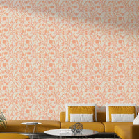 Peach floral mural with watercolor-style botanical art

