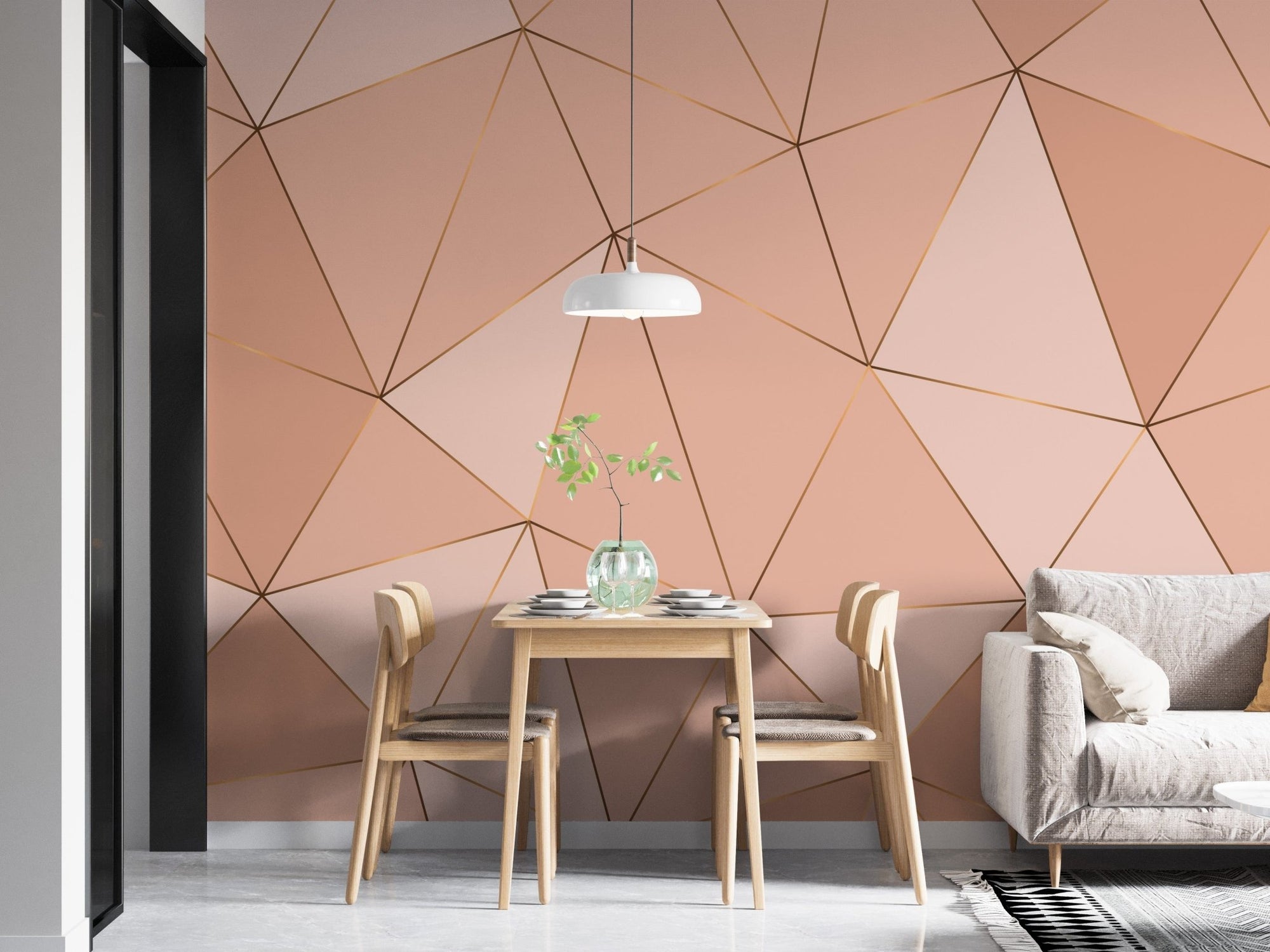 Peach geometric wallpaper with a harmonious mural design., B875