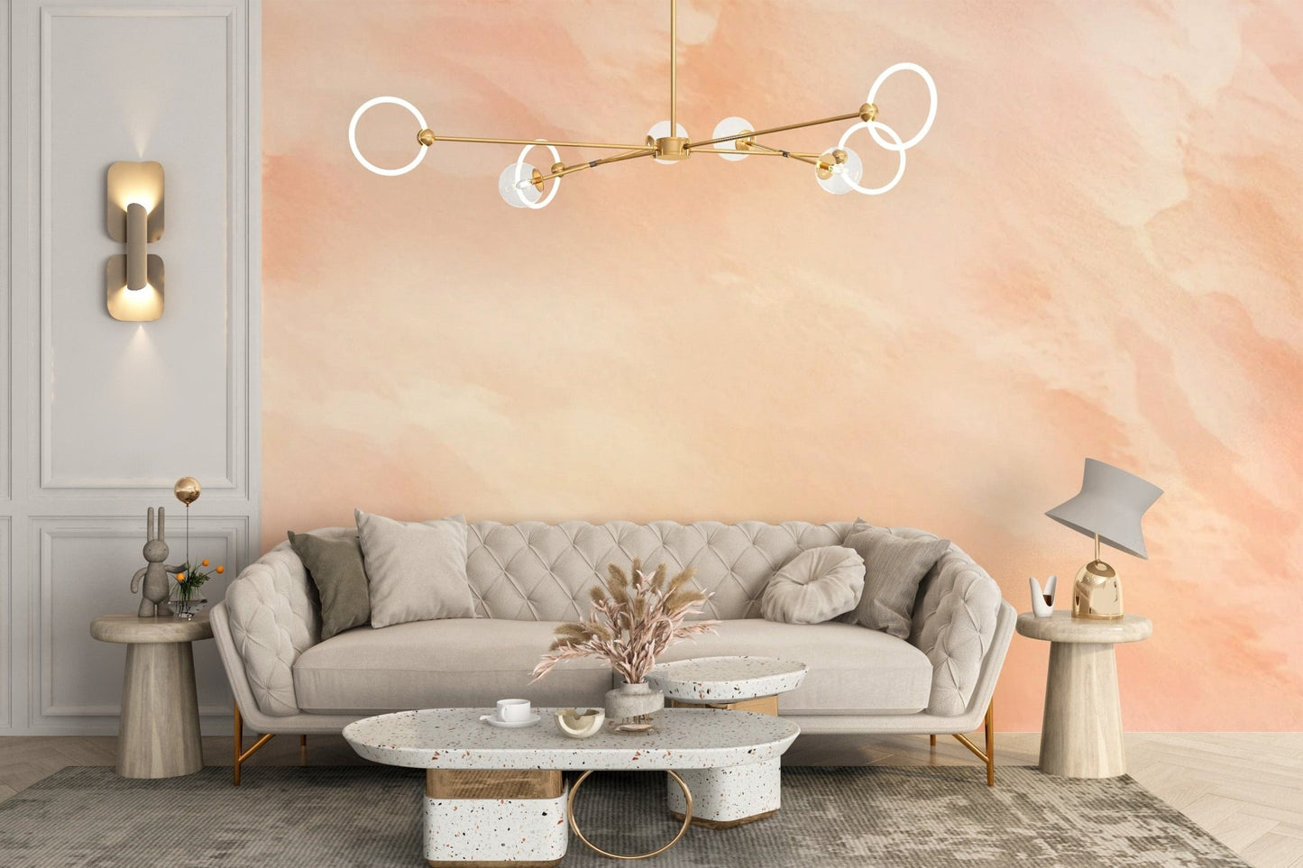 Modern peach melody watercolor wallpaper for homes
