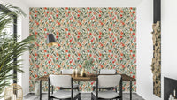Hand-painted cherry and peach wallpaper pattern

