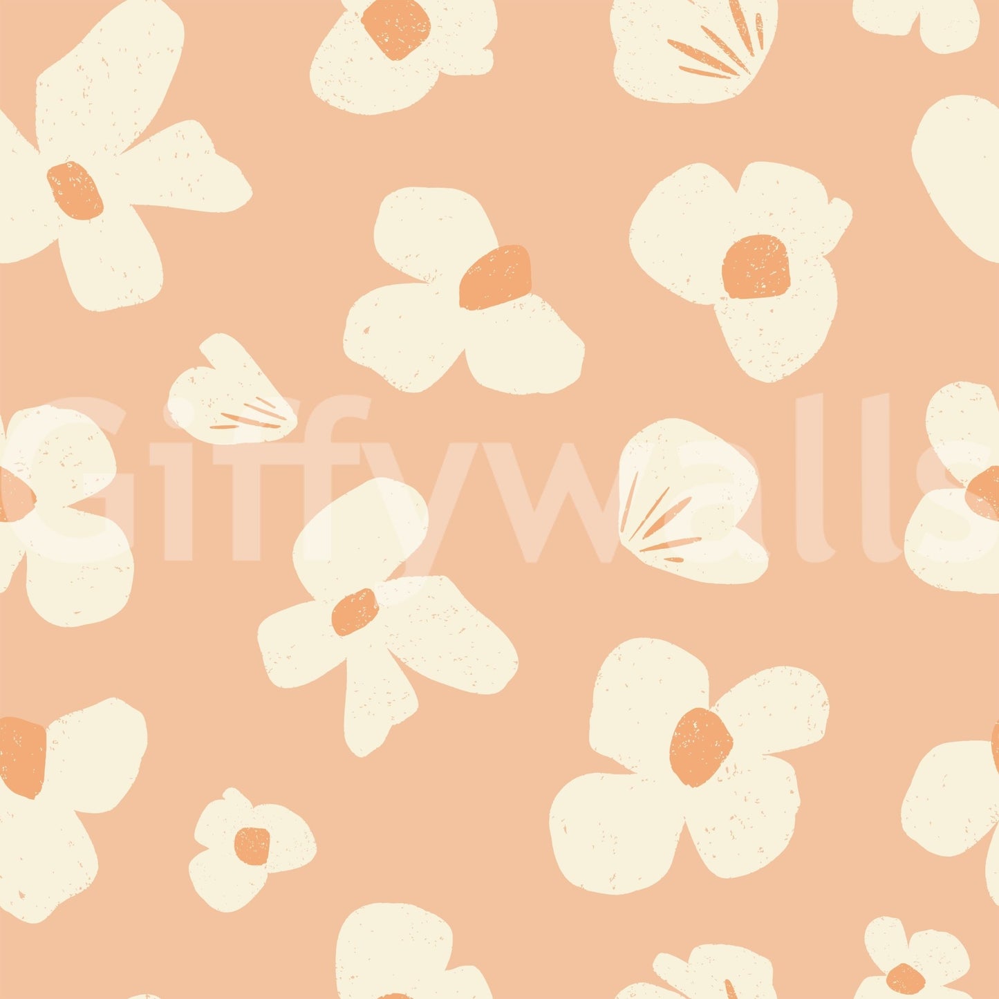 Feminine decor with peach floral mural

