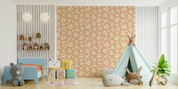 Chic room featuring peachy floral wallpaper

