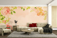 Beautiful peach roses wall mural for living space

