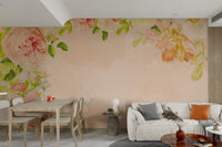 Peach rose mural adding warmth to room decor

