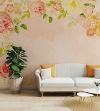 Close-up of peachy keen roses wallpaper mural

