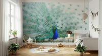 A peaceful modern abstract mural on decorative wallpaper.