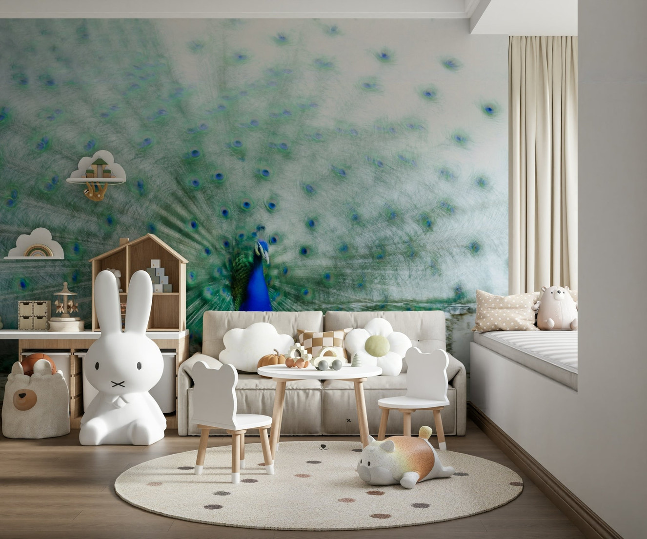 A serene subtle bird wall mural for luxurious decor.