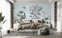 Chinoiserie wallpaper with peacock and herons
