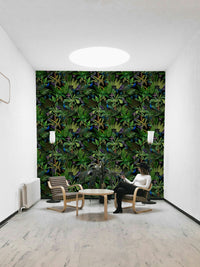 Midnight paradise peacock wallpaper with lush details.

