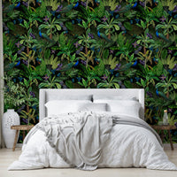 Lush, dark peacock wallpaper for an exotic vibe.

