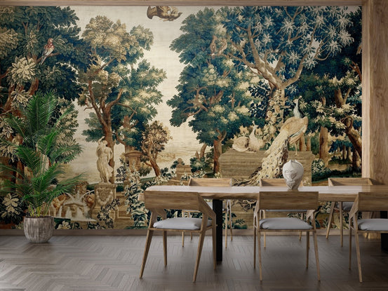 Peacock and monuments vintage mural for dining walls MB10
