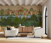 Peacock wall mural adding a nature theme to a bedroom wall