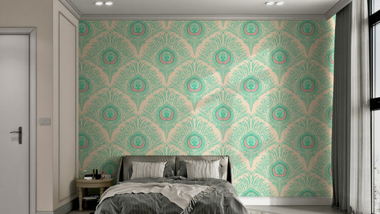 Intricate peacock plume wallpaper close-up

