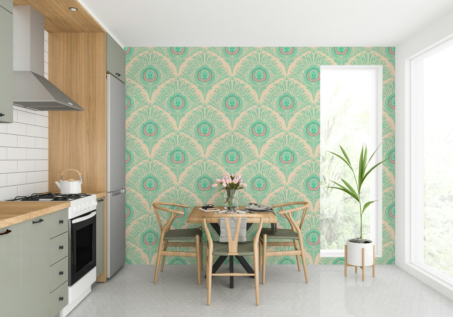 Exotic wallpaper with peacock motifs

