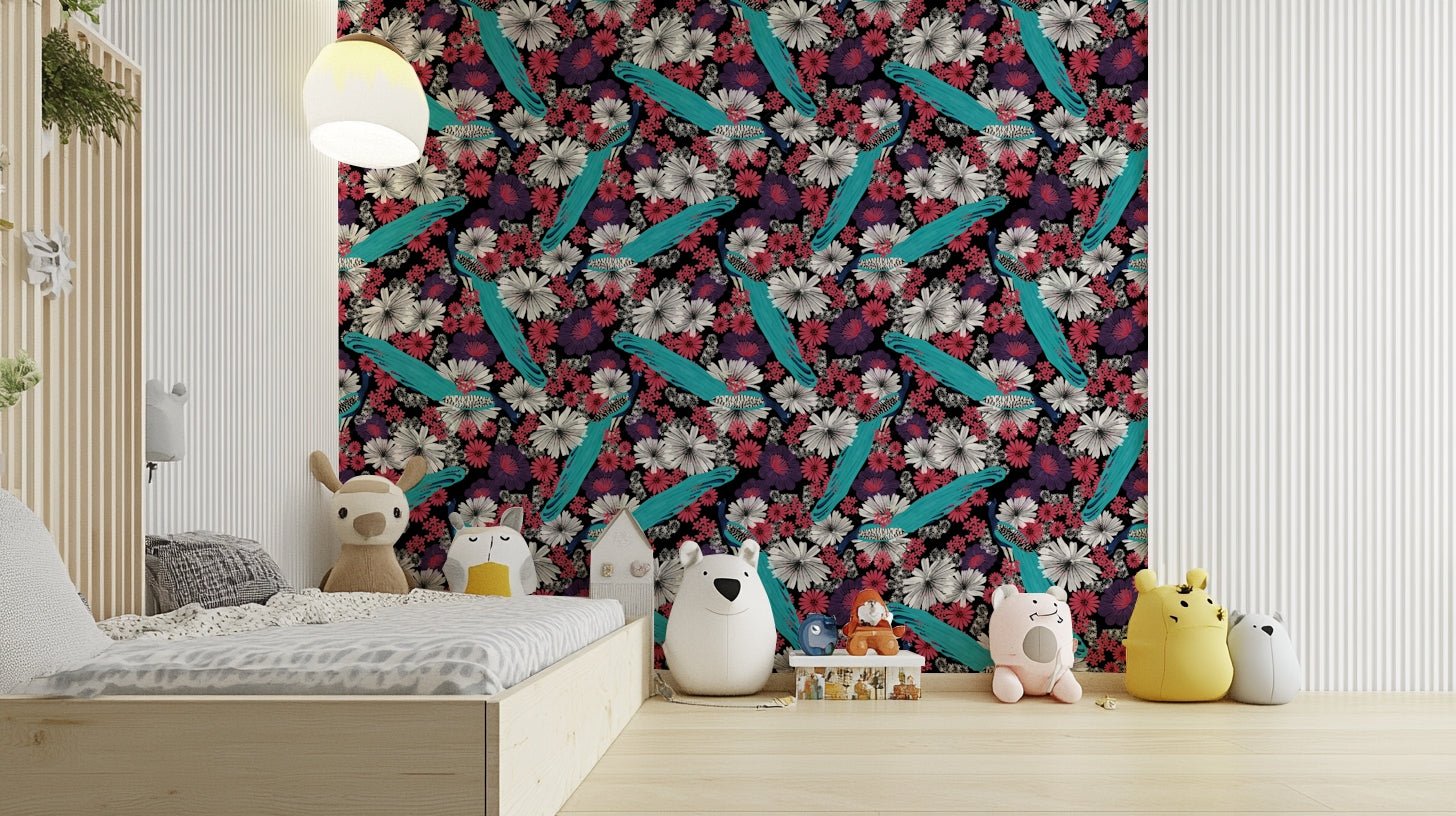 Peacock Promenade wall mural close-up

